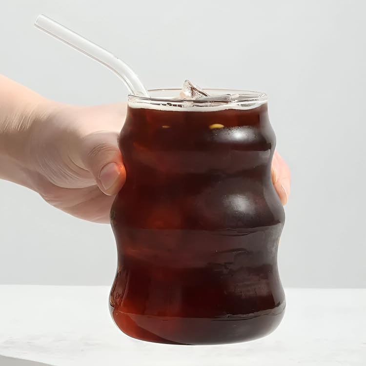YKXIMS Can Shape Drinking Glasses Tumbler with Airtight Wooden Lid and Straw 500ml for Juice Cocktail Iced Tea Coffee Hot Cold Drink Cup Home Office Travel(Pack of 1) (ROUND TRIANGLE TUMBLER) (B0CVQD42GJ) Amazon Price History, Amazon Price Tracker