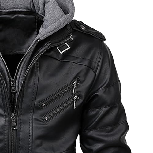 Men's Retro Hooded Leather Jacket Slim Fit Bomber Casual Leather Hoodie Moto Vintage Pu Coat With Removable Hood3