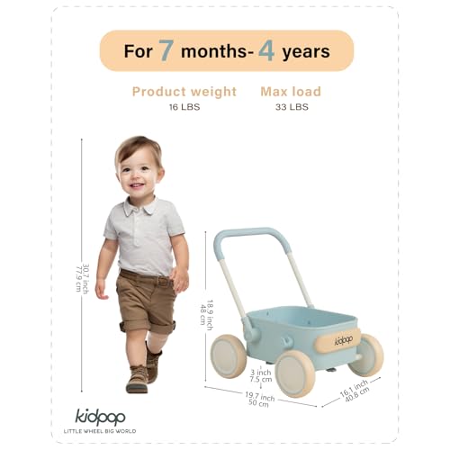 Kidpop PULA 2-in-1 Push and Pull-Along Wagon, Baby Push Walker for First Learner from 7 Month to 4 Year, One Year Birthday Gifts, Sturdy and Safe, Indoors and Outdoors (Blue) by kidpop - Image 2