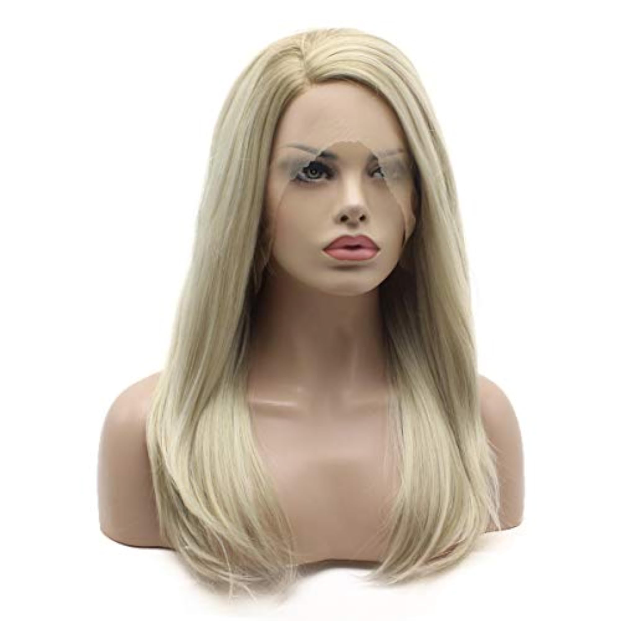 Brown Root Blonde Ombre Synthetic Lace Front Wig, Medium Length