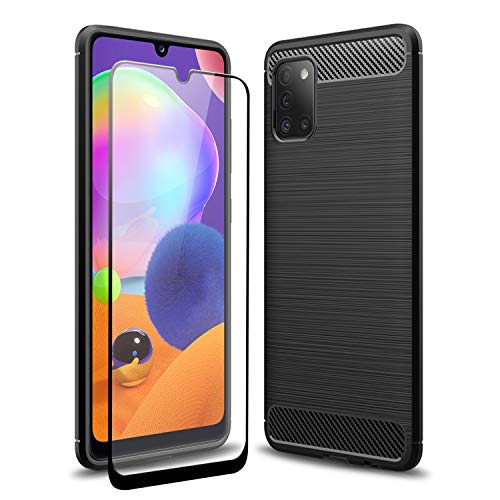 Olixar - Carcasa para Samsung Galaxy A31 con protector de pantalla - 360 cobertura de cuerpo completo - Carcasa rígida de doble capa resistente - Vidrio templado a prueba de golpes - Sentinel - Negro
