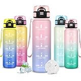Mujigaga Wasserflasche, Trinkflasche 1l, Auslaufsicher, Trinkflasche Kohlensäure Geeignet, Wasserflasche mit Motivierendem Slogan, Water Bottle für Schule, Klettern, Yoga, Wandern, Camping, Triathlon