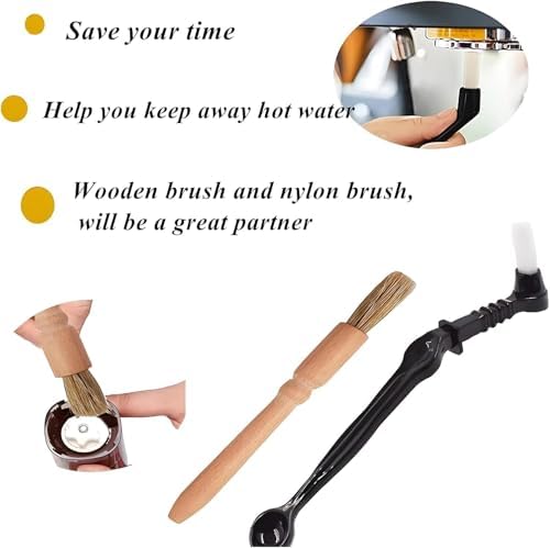 Xspring Kahve Fırçası Seti, 5 Parça Nylon Profesyonel Espresso Makinesi Temizleme Fırçası Takımı, Sağlam Ahşap Sap ve Doğal Kıllar, Kahve Değirmeni Temizliği İçin - Görsel 2