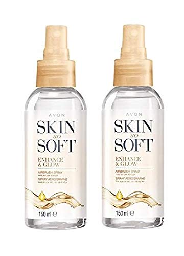 Avon 2 x SKIN SO SOFT Enhance & Glow - AIRBRUSH Mosquito Insect Repellent Dry Oil Body Spray with CITRONELLOL