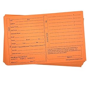 Orange Dog Grooming Cards 5X8 Inch (100 Pack 8 X 5 inches) Dog Groomer Client Cards for Veterinarians, Pet Kennel Records, and Cat Grooming (Canary)