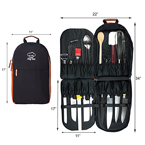 Chef Knife Bag Folding Knife Bag | 20+ Pockets For Knives & Kitchen Tools | Large Pocket For Tablet & Notebooks | 500D Fortified Nylon | Knife Backpack For Chefs & Culinary Enthusiasts (Black) #TOP5