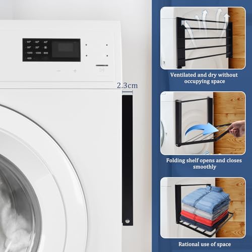 Cyiecweu Washing Machine Stacking Kits, Magnetic Washer Dryer Stacking Kit with Shelf, Folding Shelf for Laundry Room, Washing Machine Organizer with Drying Rac, Closet Shelves Wall Mounted - Image 3