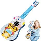 Ukelele para niños Dibujos Animados de Animales 4 Cuerdas con Instrucciones Púas Guitarra Principiante de plástico sintonizable Azul, Ukelele para niños pequeños