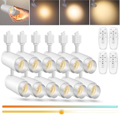 ?2024 Upgraded?9-CCT Zoomable 12W LED Track Light Head with Remote Dimmable H Track Lighting Bright Ceiling Spotlight for Kitchen Dining Room 2700K/3000K/4000K/5000K/6500K 15°~60° 1200lm White 12 Pack