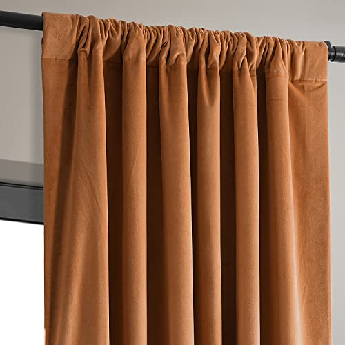 HPD Half Price Drapes Signature Velvet Thermal Blackout Curtains for Living Room 120 Inch Long (1 Panel) Rod Pocket Insulated Blackout Curtains for Bedroom Window Curtains, 50W x 120L, Burnt Pumpkin