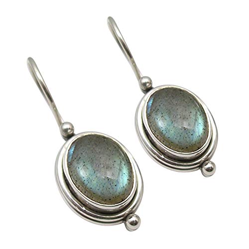 925 Sterling Silber Natürlich Labradorit Stammes-Stil Baumeln Ohrringe 2,5 cm Muttertag Angebote