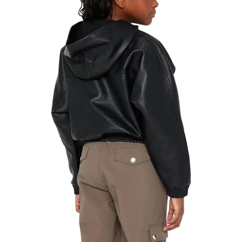 Trifoliate Girls Black Bomber Hooded Leather Jacket – Casual PU or Sheepskin Outerwear Jackets for Girls4