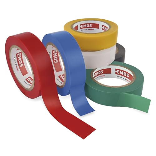 EMOS - PVC-Isolierband Mix 6er Pack, 15mm, 8m - isolierendes Klebeband Multicolor-Set für Trockenbereich - hohe Haftung, Spannungsfestigkeit und Anwendungstemperaturbereich - selbstklebendes PVC-Band