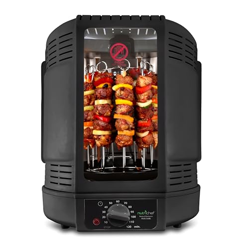NutriChef Gril Vertical à Rôtissoire – Airfryer Électrique avec Broche Rotative | Mini-Four à Chaleur Tournante, Poulet, Viandes, Döner, Inclus Accessoires