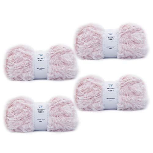 Pretty Jolly - Lot de 4 pelotes de fil en fausse fourrure super doux et moelleux pour crochet et tricot - Fil en polyester - Rose clair