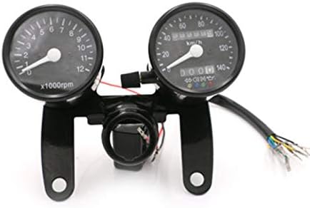 Motorcycle Black LED Tachometer Km/H Speedometer Odometer Gauge W/Bracket Cafe Racer Old School Bobber Touring