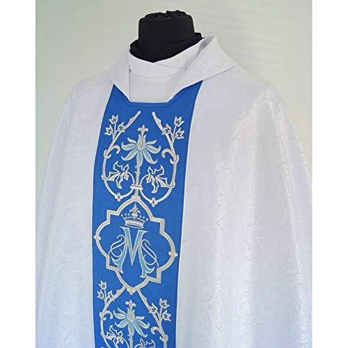 Vestment Marian - Gothic style Chasuble with a matching stole, two colors. White/Blue and Blue/Blue4