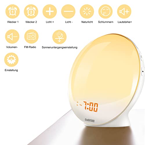 Wake Up luce sveglia – Cadrim Radiosveglia al tramonto con doppia sveglia, 7 suoni naturali & radio FM & funzione Snooze per adulti e bambini - Image 7