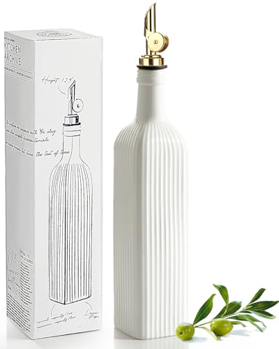 getstar 18 oz Olive Oil Dispenser Bottle for Kitchen, Ceramic Oil Bottle with Automatic Stainless Steel Pourer (Golden Pourer)