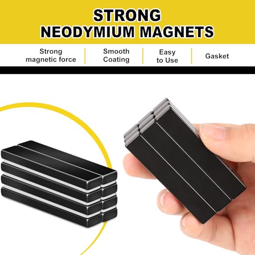 Image of MIKEDE 9 Pcs Magnets, Waterproof Strong Neodymium Bar Magnets with Epoxy Coating and Adhesive, Rare Earth Magnet, Strong Magnet Heavy Duty for Tool Room, Kitchen, Whiteboard - 2.36 x 0.39 x 0.20 in