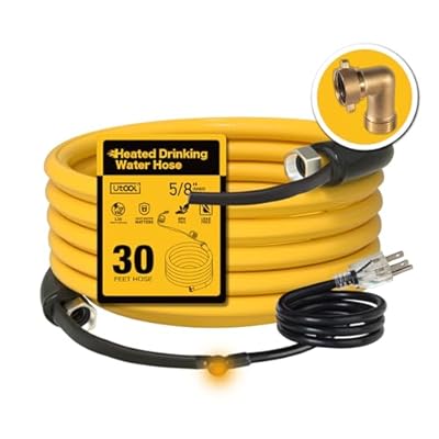 UTOOL 30 FT Heated Water Hose for RV Camper with 90 Degree Elbow, NSF 372 Drinking Water Certified Garden Hose, Automatic Thermostat Antifreeze Protection to -40°F, 5/8" ID, 3/4" GHT Adapter