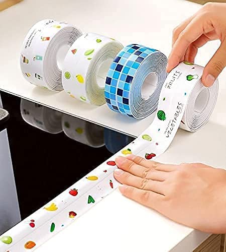 Image of Waterproof Tape for Kitchen Sink Oil Proof Caulk Kitchen Sink Tape Waterproof for Corner Caulk Self Adhesive Sealing Tape Gap Sealer for Platform Bathroom(Multi Print) (PACK OF 1)