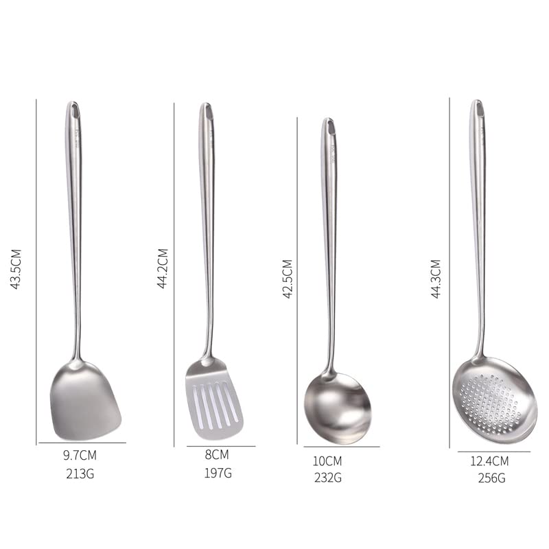 Utensilios de cocina Espátulas de acero inoxidable de 4 piezas Utensilios de cocina Espátula ancha de metal Utensilios de sartén hueca Gruesos y duraderos, herramientas de cocina fáciles de limpiar