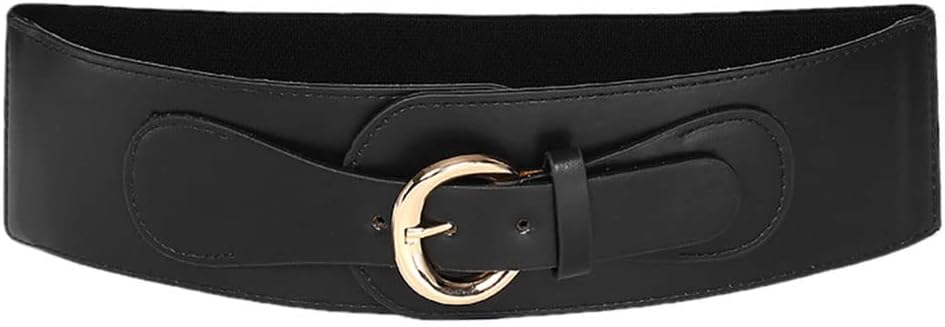 YOU&M Women's PU Black Leather Elastic Wide Classic Waist Belts for Corset Coat Dresses