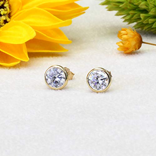Solid 14K Gold Earrings Round Cz Stone Martini Setting Bezel Stud Earrings (6Mm, 7Mm) #TOP2