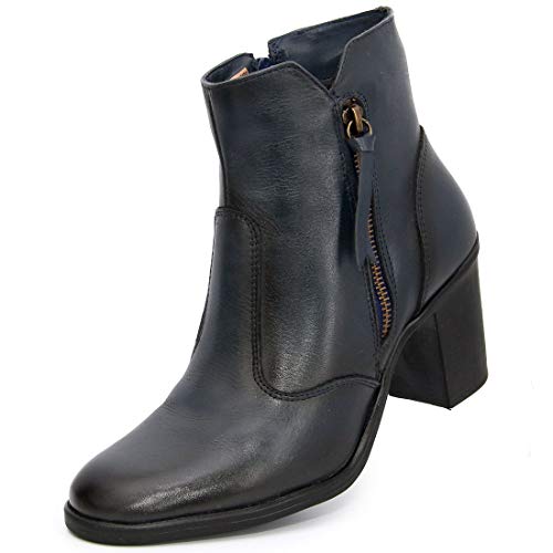 Bota Feminina Couro Salto Alto Com Ziper Firenze De Griffe Dt 9034 (35, Azul)