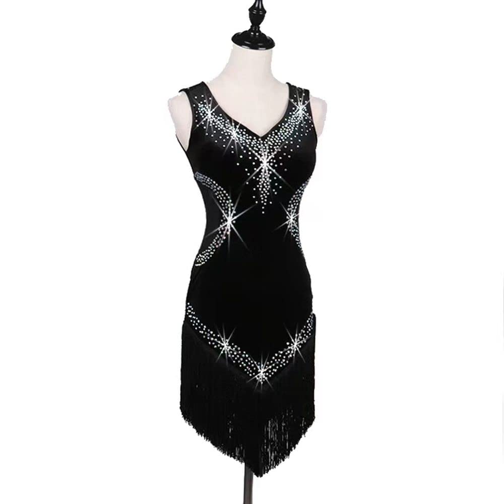 LIUHUO Lateinisches Tanzkleid mit Diamant-Fransen, einfarbig, für Wettkampf, Performance-Training