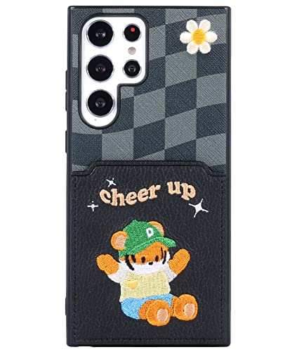 Étui S23 Ultra Design Skin avec porte-cartes lion et dragonne noire