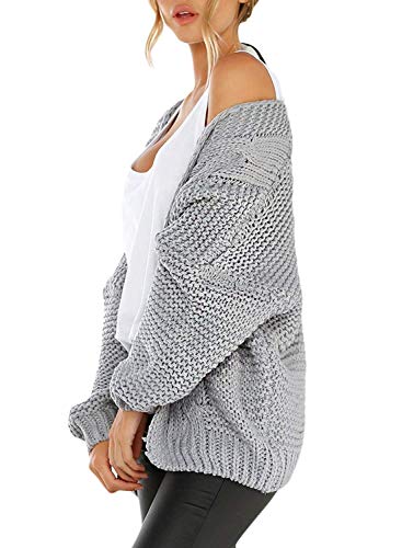 Astylish Womens Cardigans Sweater Ladies Winter Warm Cozy Open Front Solid Casual Loose Long Sleeve Chunky Cable Knited Cardigan Sweater X-Large 16 18 Grey #TOP1