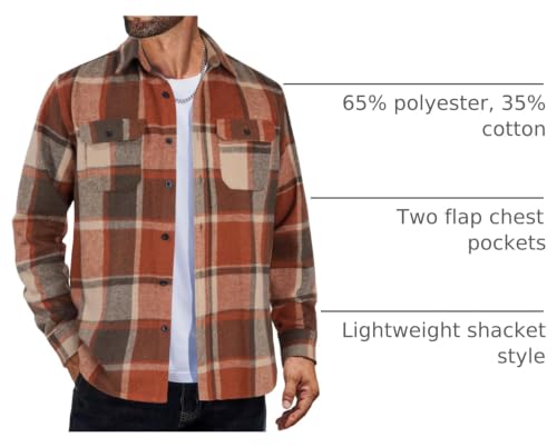 Image of COOFANDY Mens Flannel Shirts Long Sleeve Plaid Shirt Jacket Button Down Shirt with Pockets