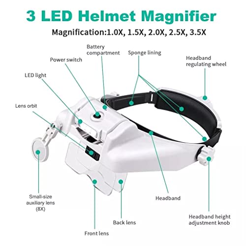 Lupa Binocular Recargable de Gran Aumento con Luz Luminosa Ajustable y 6 Lentes 3