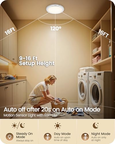 Image of 2 Pack Rechargeable Motion Sensor Closet Light with Remote, Wireless Ceiling Light, Battery Operated LED Ceiling Light, 3CCT, Dimmable Ceiling Light for Shower Stairs Garage Pantry Hallway