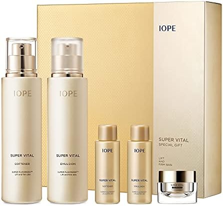 IOPE Super Vital Skin Care Set - Face Toner, Lotion and Moisturizer for Anti Aging, Korean Skincare - Facial Care Kit for All Skin for Hydration & Lifting - 2pcs with 3 Samples
