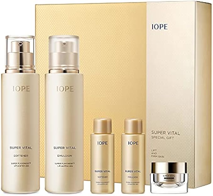 IOPE Super Vital Skin Care Set - Luxury Korean Skincare Gift Set for Anti Aging, Including Face Toner, Lotion and Moisturizer for Wrinkle Care - Facial Care Kit for All Skin, for Hydration & Lifting