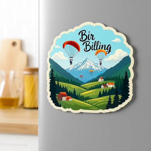 Image of Naxon Bir Billing Himachal Pradesh Theme Souvenir Wooden Refrigerator Stylish Fridge Magnet - Travel Collectible Gift | Fridge Decoration Magnet for Kitchen & Home Decor | Size 3x3 Inches | Pack of 1