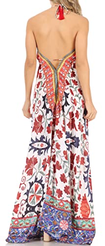 Image of Sakkas Lizi Womens Maxi High-Low Halter Handkerchief Long Dress Beach Party
