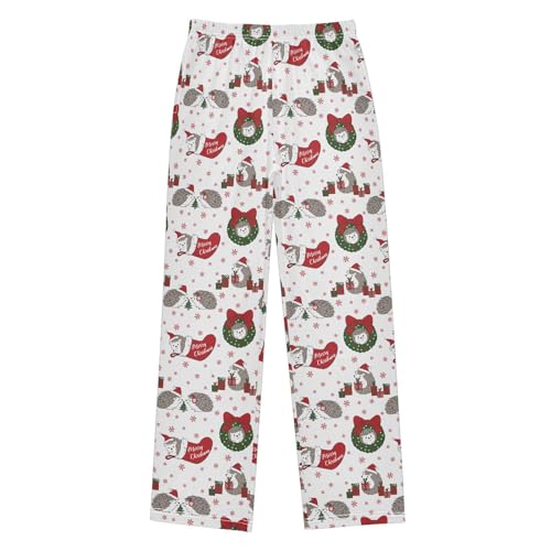 ZZXXB Merry Christmas Hedgehog Snow Boys Long Pants Soft Trousers Elastic Waist Kids Lounge Bottoms with Pockets S-XL