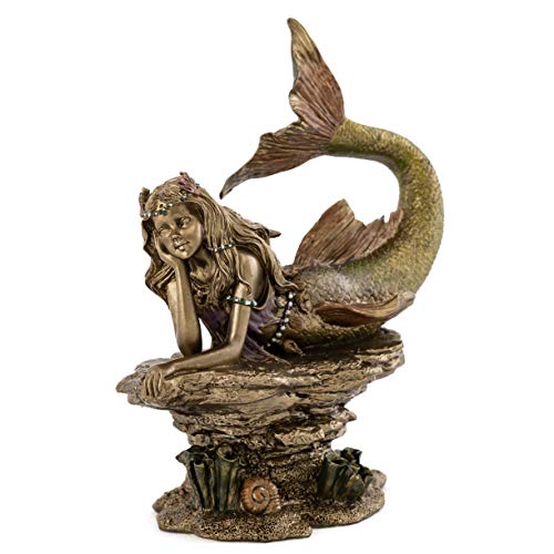 Top Collection Daydreaming Mermaid Statue- Hand-Painted Decorative Thinking Mermaid Sculpture with Antique Bronze Finish Look- 6.75-Inch Collectible Fantasy Figurine