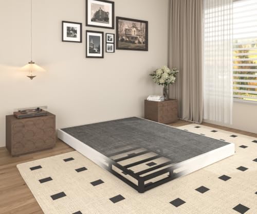 Tusonac 5 Inch Heavy Duty Metal Queen Box Spring Mattress Foundation 3000lbs High Capacity Bed Base with Non-Slip Support No Noise Structure Easy Assembly Durable Fabric Cover Black