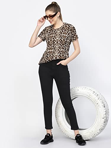 Image of UZARUS Women's Regular Fit Printed Half Sleeves Round Neck Gym Sports T-Shirt