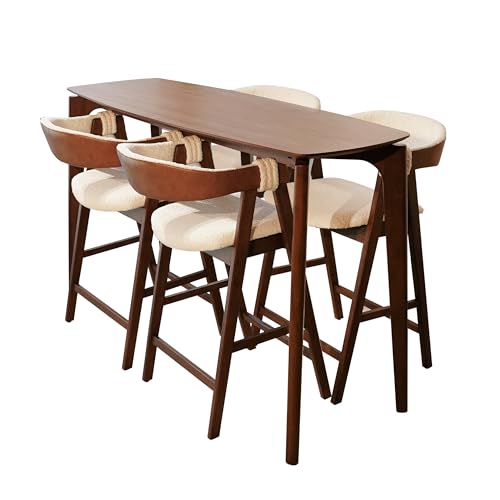 Image of CONSDAN Set of 2 Space-Saving Solid Wood Bar Chairs - Stylish Compact Design, Natural Finish for Home & Apartment
