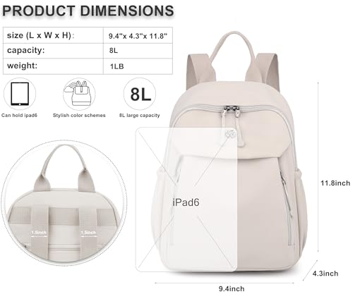 Image of Pealwel Mini Nylon Women Backpacks,Small Ladies backpacks Lightweight Shoulder Satchel Bag Tote Handbag Casual Travel Daypack (Beige(A))