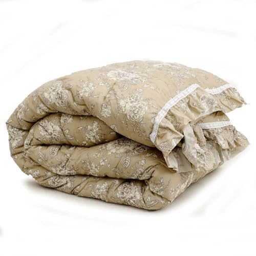 Generico Colcha de matrimonio Jouy con pequeño volante y encaje en los bordes, 260 x 260 cm, beige con motivo Jouy, edredón de invierno con gala y aplicación de encaje (gris paloma)