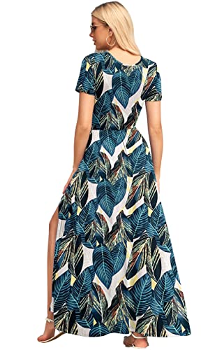 Image of AUSELILY Women Maxi Dress 2025 Summer Short Sleeve Side Split Casual Long Dresses with Pockets