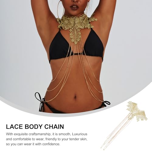 Cadena corporal de encaje dorada multicapa cómoda para vestidos de mujer 7