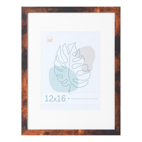 Muzilife Honey 12x16 Wood Picture Frame with Mat, Real Glass Cover, 1 Pack